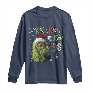 Funny Cat Throwing Dart Ho Ho Ho Long Sleeve Shirt Christmas Gift For Dart Player TS12 Navy Print Your Wear