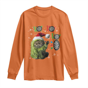 Funny Cat Throwing Dart Ho Ho Ho Long Sleeve Shirt Christmas Gift For Dart Player TS12 Orange Print Your Wear