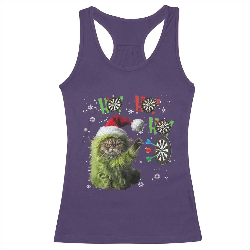 Funny Cat Throwing Dart Ho Ho Ho Racerback Tank Top Christmas Gift For Dart Player TS12 Purple Print Your Wear