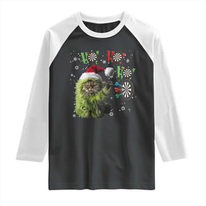 Funny Cat Throwing Dart Ho Ho Ho Raglan Shirt Christmas Gift For Dart Player TS12 Black White Print Your Wear
