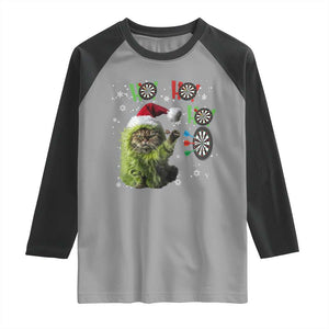 Funny Cat Throwing Dart Ho Ho Ho Raglan Shirt Christmas Gift For Dart Player TS12 Sport Gray Black Print Your Wear