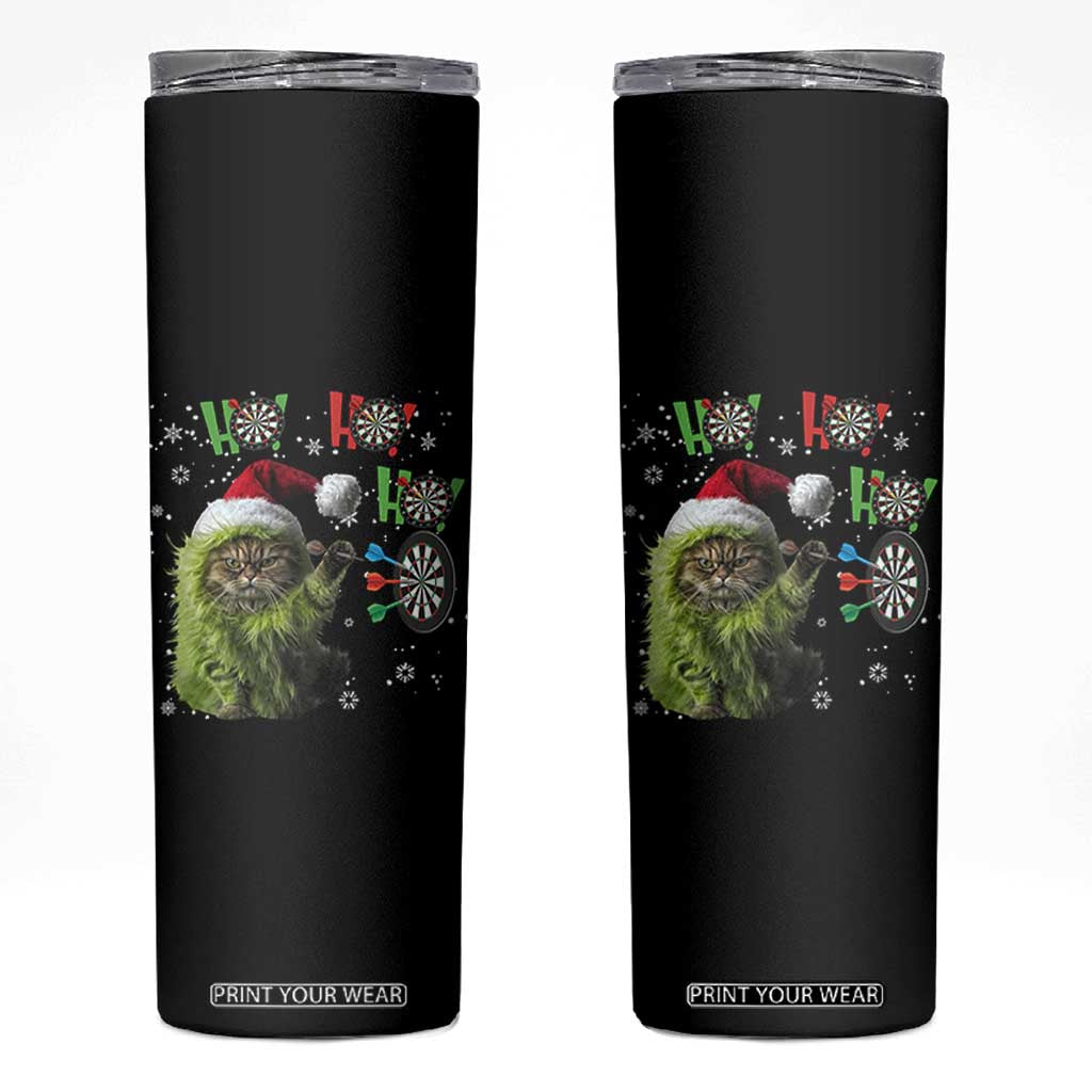 Funny Cat Throwing Dart Ho Ho Ho Skinny Tumbler Christmas Gift For Dart Player TS12 Black Print Your Wear