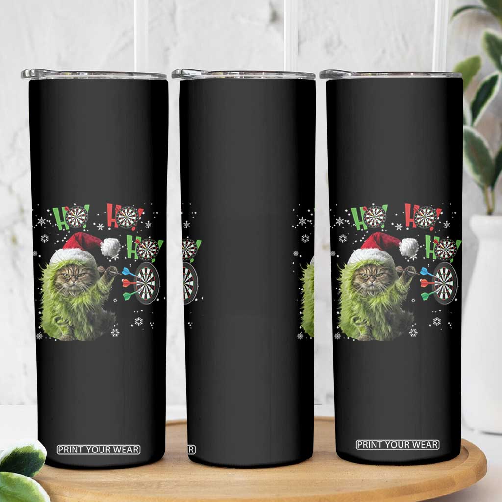 Funny Cat Throwing Dart Ho Ho Ho Skinny Tumbler Christmas Gift For Dart Player TS12 Print Your Wear