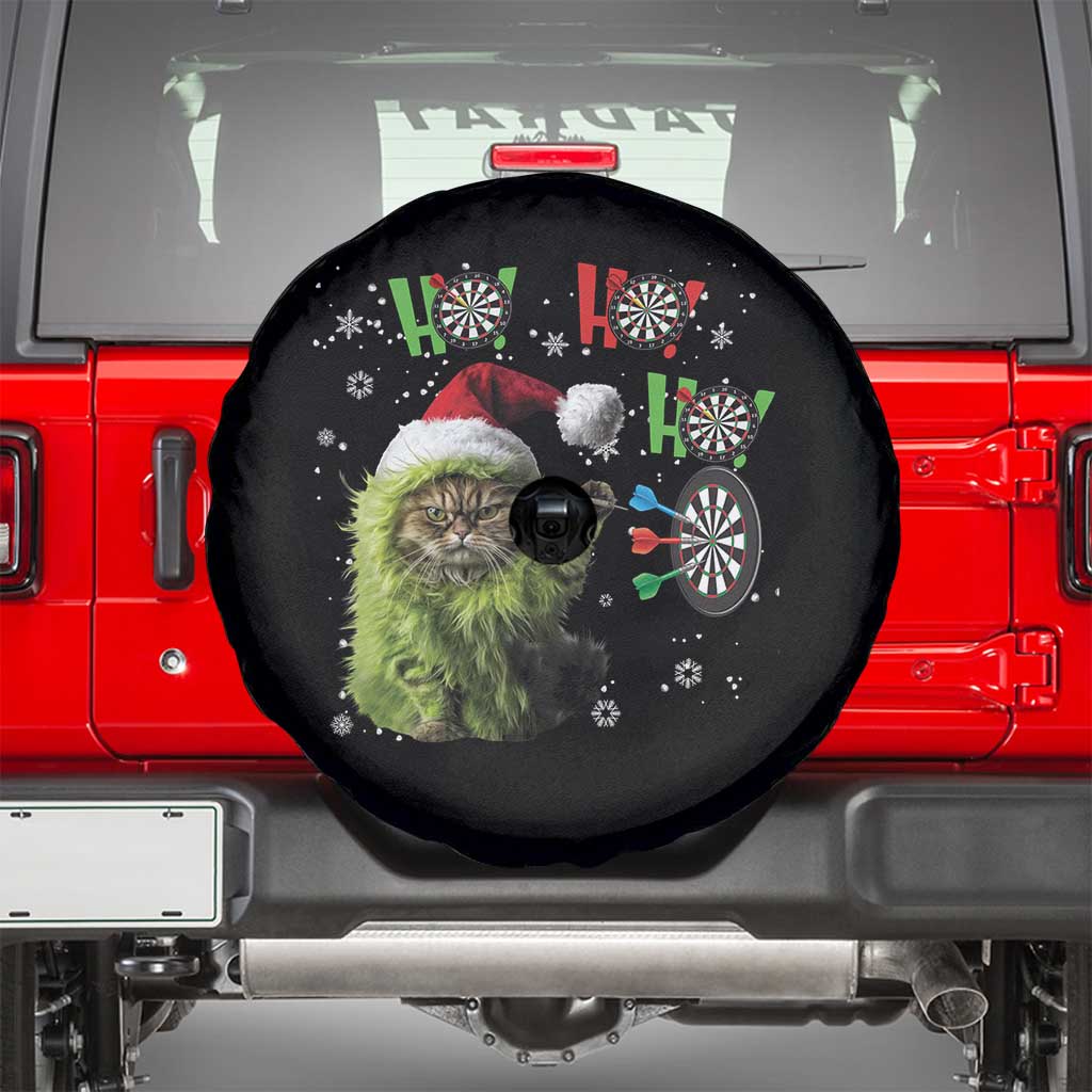 Funny Cat Throwing Dart Ho Ho Ho Spare Tire Cover Christmas Gift For Dart Player TS12 Black Print Your Wear