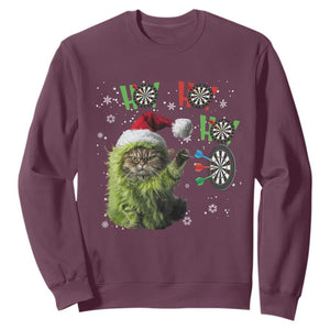 Funny Cat Throwing Dart Ho Ho Ho Sweatshirt Christmas Gift For Dart Player TS12 Maroon Print Your Wear