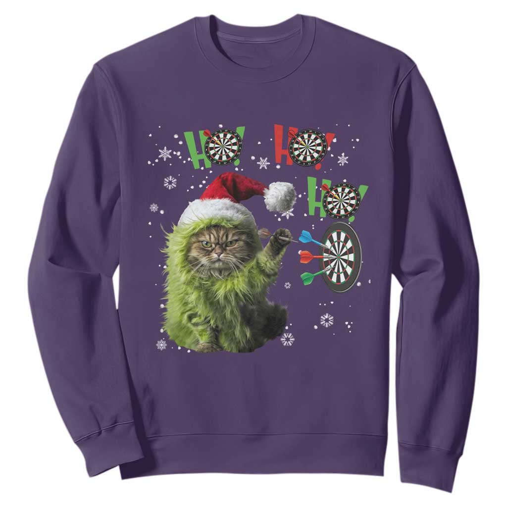Funny Cat Throwing Dart Ho Ho Ho Sweatshirt Christmas Gift For Dart Player TS12 Purple Print Your Wear