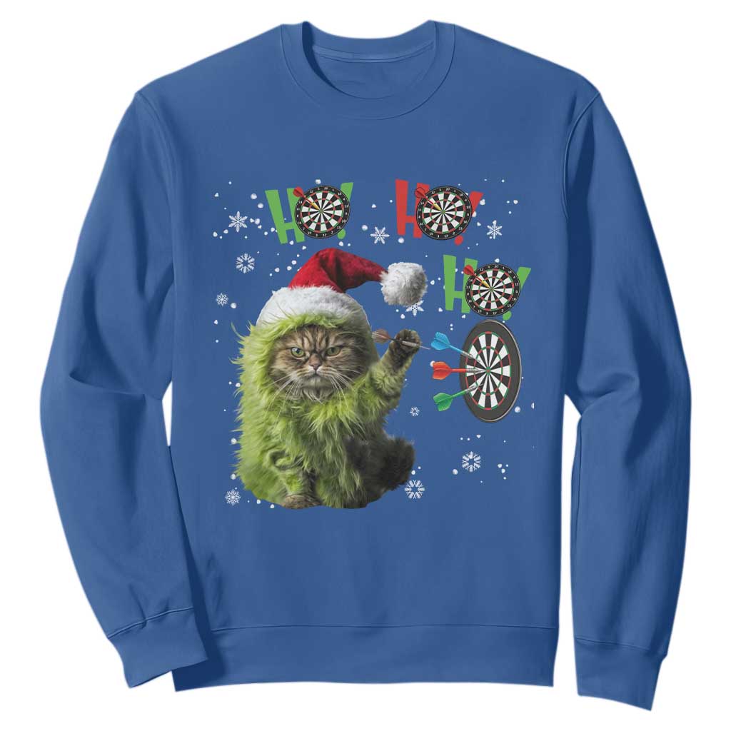 Funny Cat Throwing Dart Ho Ho Ho Sweatshirt Christmas Gift For Dart Player TS12 Royal Blue Print Your Wear