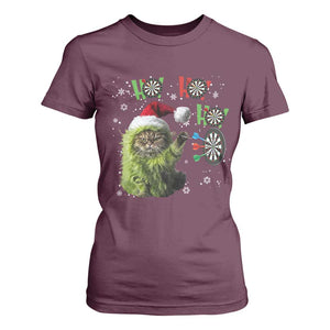 Funny Cat Throwing Dart Ho Ho Ho T Shirt For Women Christmas Gift For Dart Player TS12 Maroon Print Your Wear