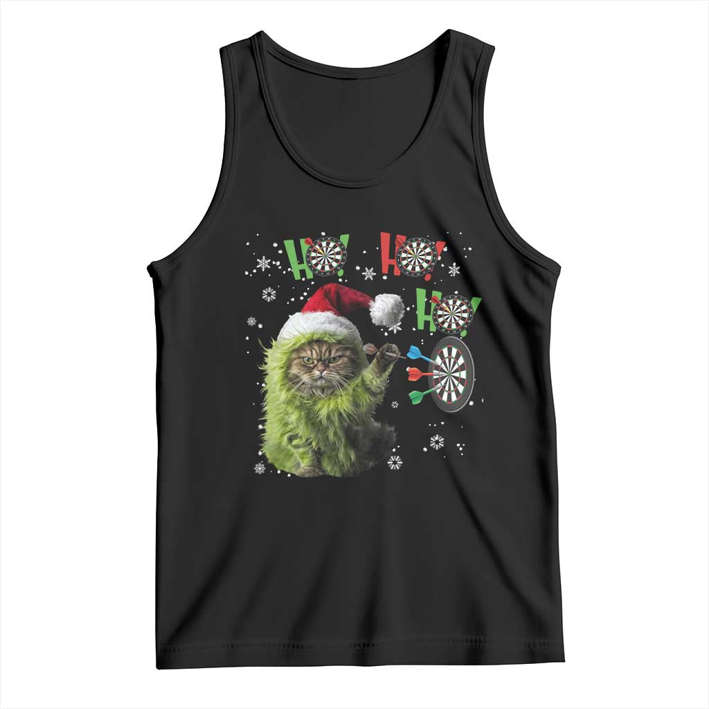 Funny Cat Throwing Dart Ho Ho Ho Tank Top Christmas Gift For Dart Player TS12 Black Print Your Wear