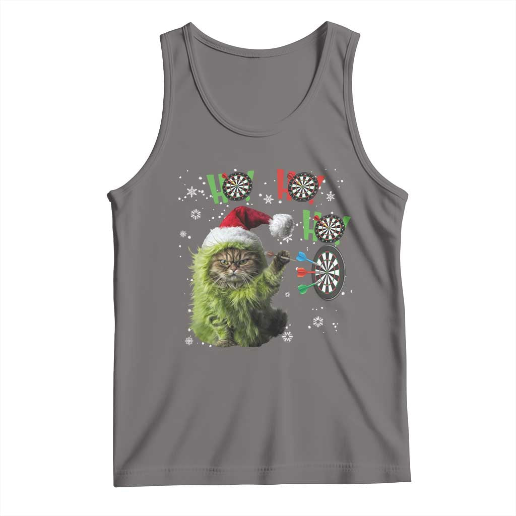 Funny Cat Throwing Dart Ho Ho Ho Tank Top Christmas Gift For Dart Player TS12 Deep Heather Print Your Wear