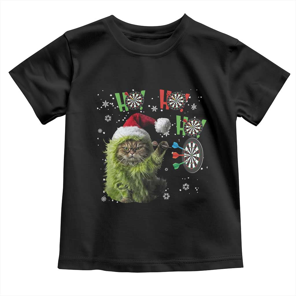 Funny Cat Throwing Dart Ho Ho Ho Toddler T Shirt Christmas Gift For Dart Player TS12 Black Print Your Wear