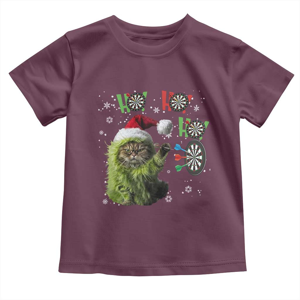 Funny Cat Throwing Dart Ho Ho Ho Toddler T Shirt Christmas Gift For Dart Player TS12 Maroon Print Your Wear