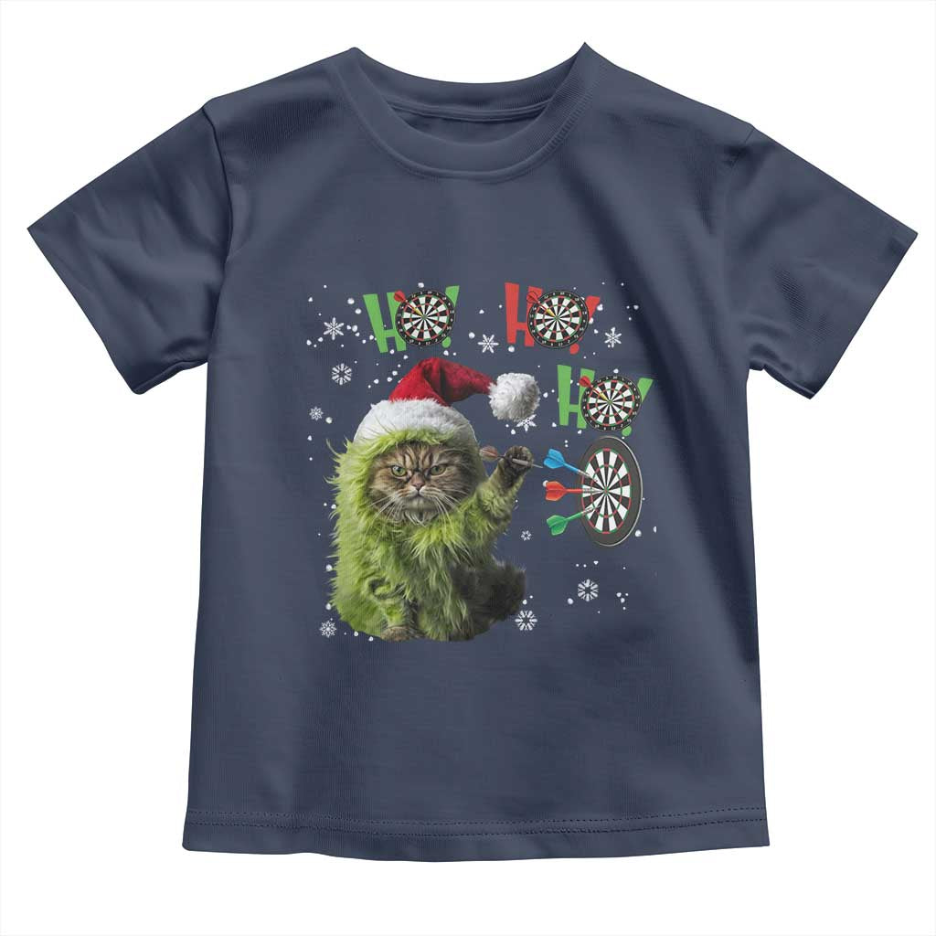 Funny Cat Throwing Dart Ho Ho Ho Toddler T Shirt Christmas Gift For Dart Player TS12 Navy Print Your Wear