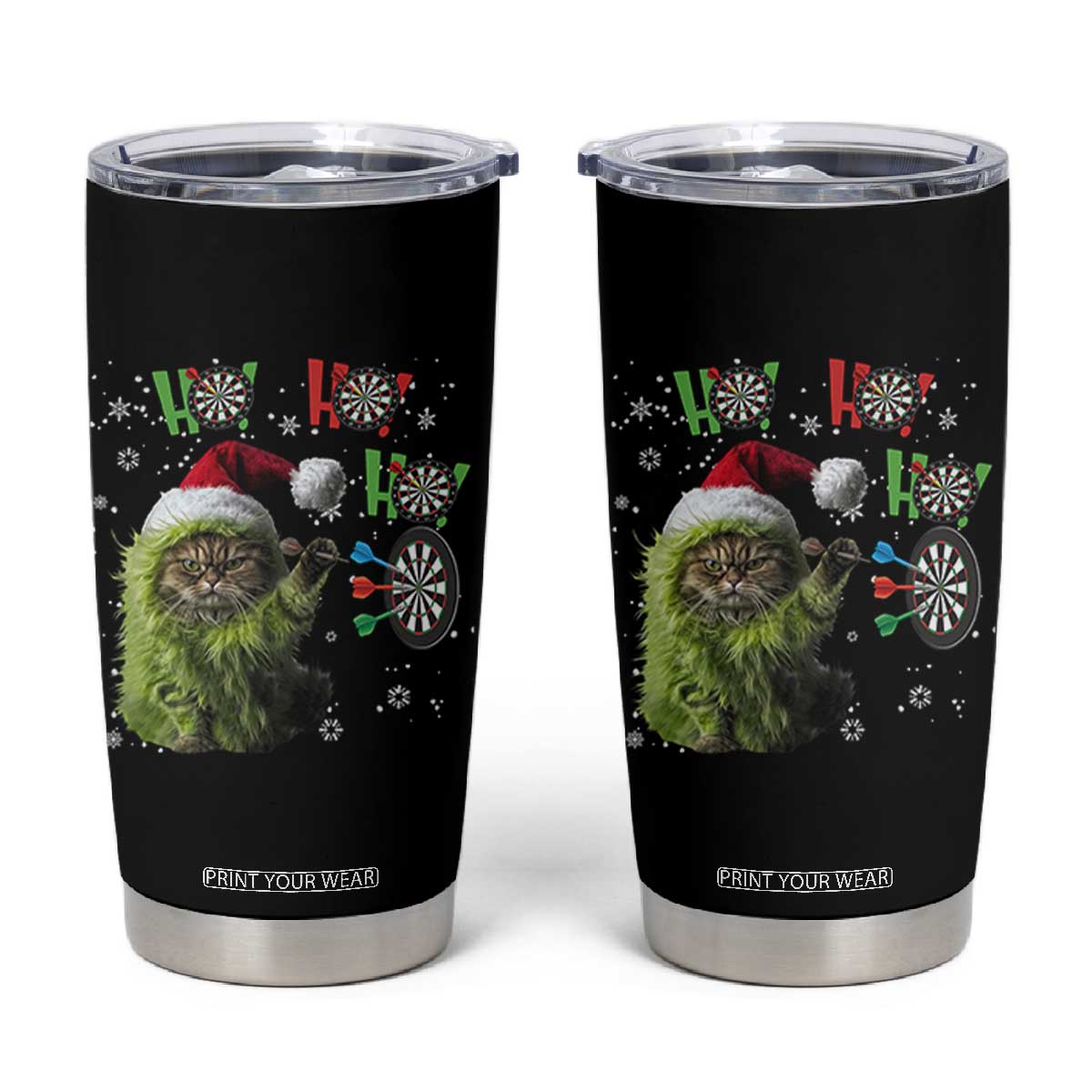 Funny Cat Throwing Dart Ho Ho Ho Tumbler Cup Christmas Gift For Dart Player TS12 Black Print Your Wear