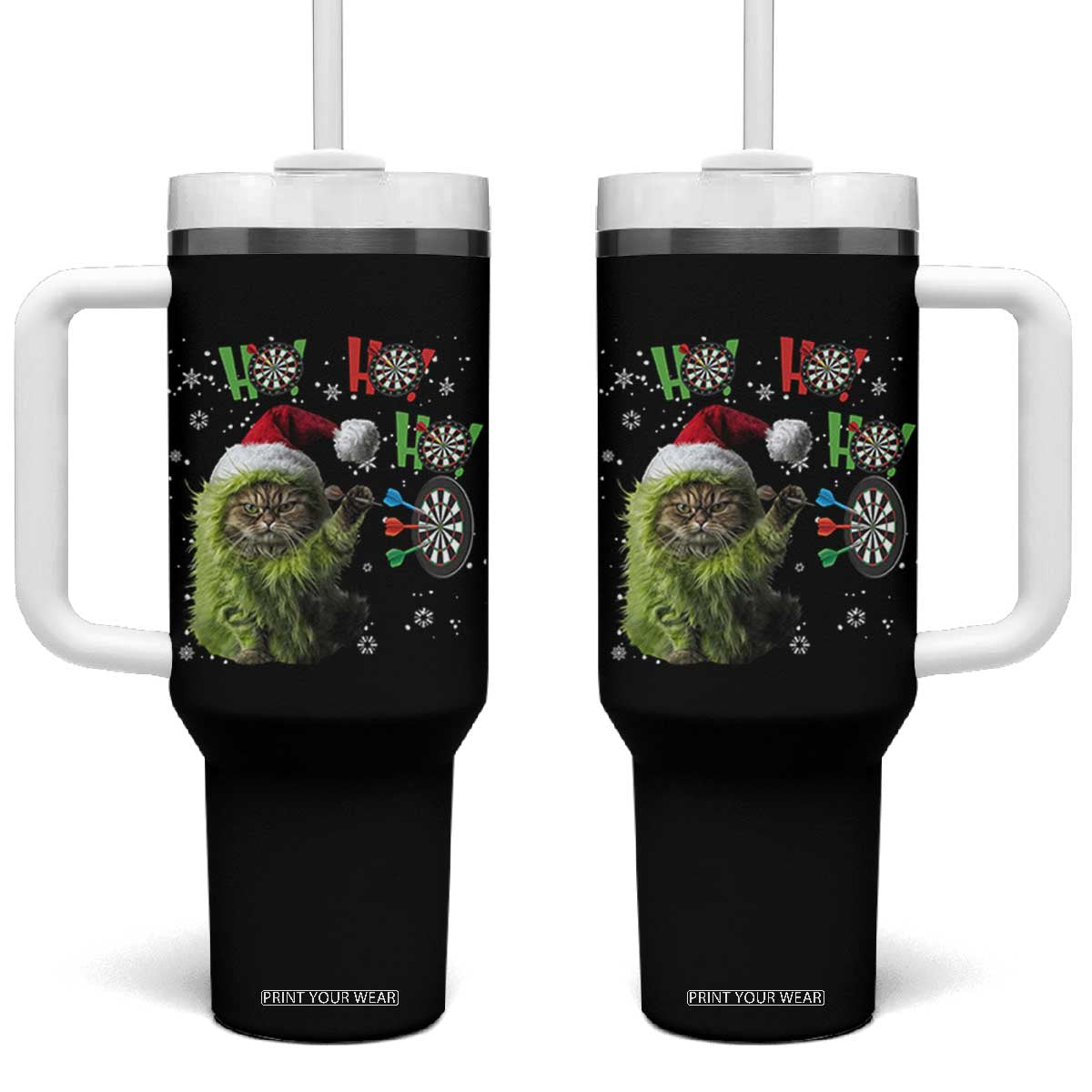 Funny Cat Throwing Dart Ho Ho Ho Tumbler With Handle Christmas Gift For Dart Player TS12 One Size: 40 oz Black Print Your Wear