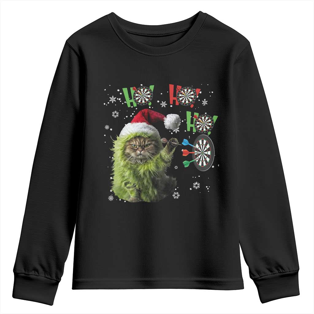 Funny Cat Throwing Dart Ho Ho Ho Youth Sweatshirt Christmas Gift For Dart Player TS12 Black Print Your Wear