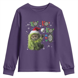 Funny Cat Throwing Dart Ho Ho Ho Youth Sweatshirt Christmas Gift For Dart Player TS12 Purple Print Your Wear