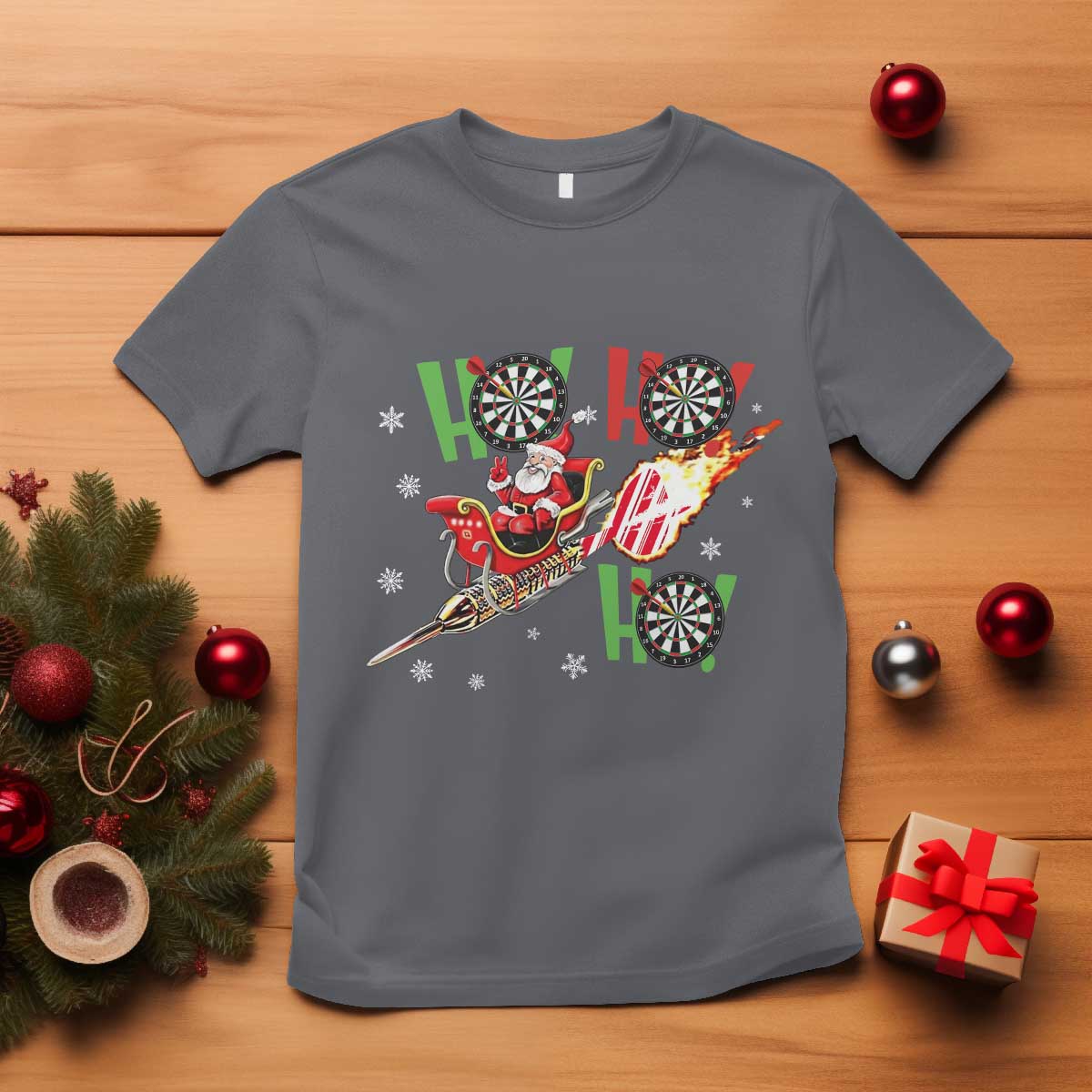 Christmas Dart Game T Shirt Funny Ho Ho Ho Dart Player Holiday Gift TS12 Charcoal Print Your Wear
