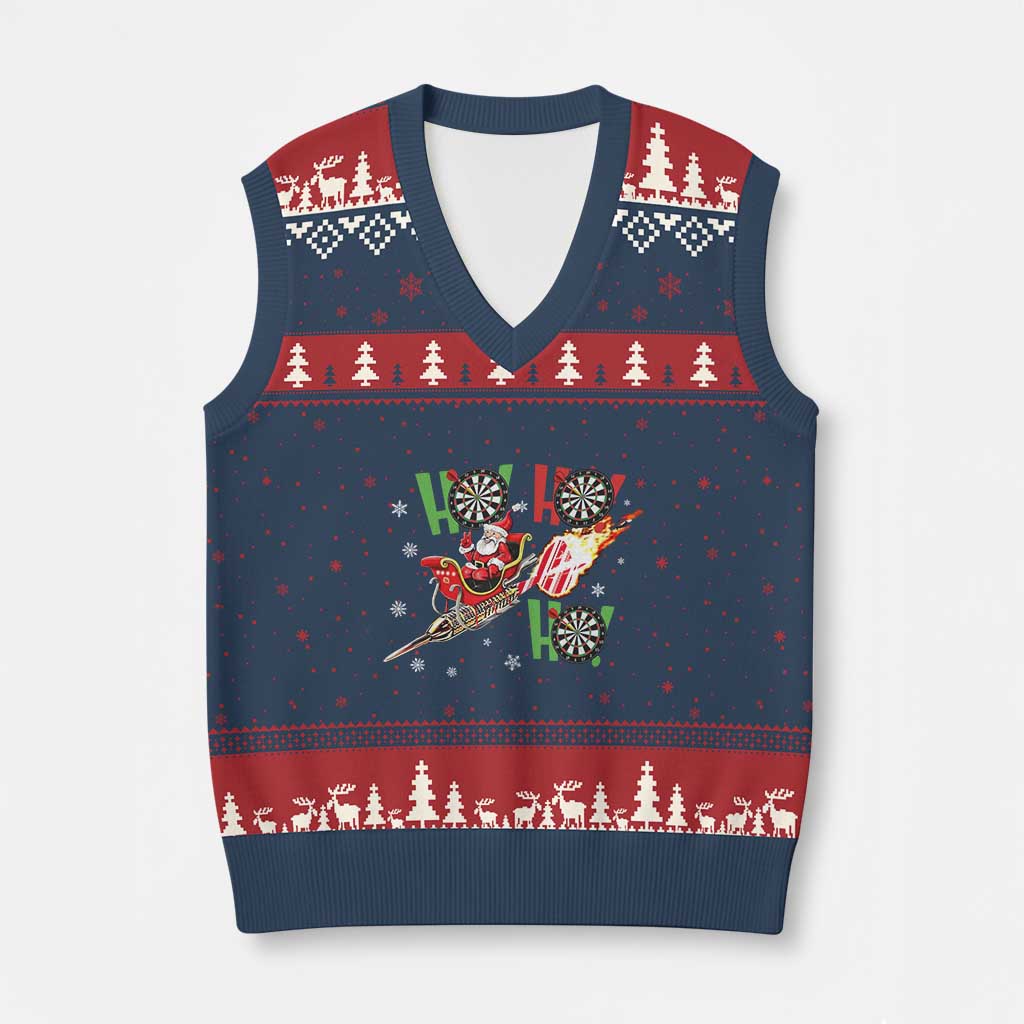 Xmas Dart Game V-Neck Knit Sweater Vest Funny Ho Ho Ho Dart Player Holiday Gift TS12 Navy Red Print Your Wear