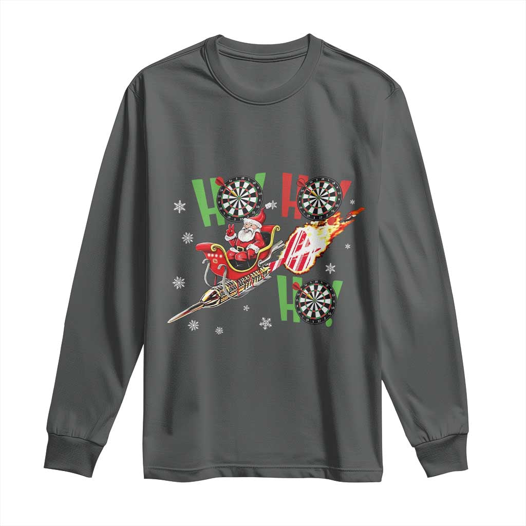 Christmas Dart Game Long Sleeve Shirt Funny Ho Ho Ho Dart Player Holiday Gift TS12 Dark Heather Print Your Wear