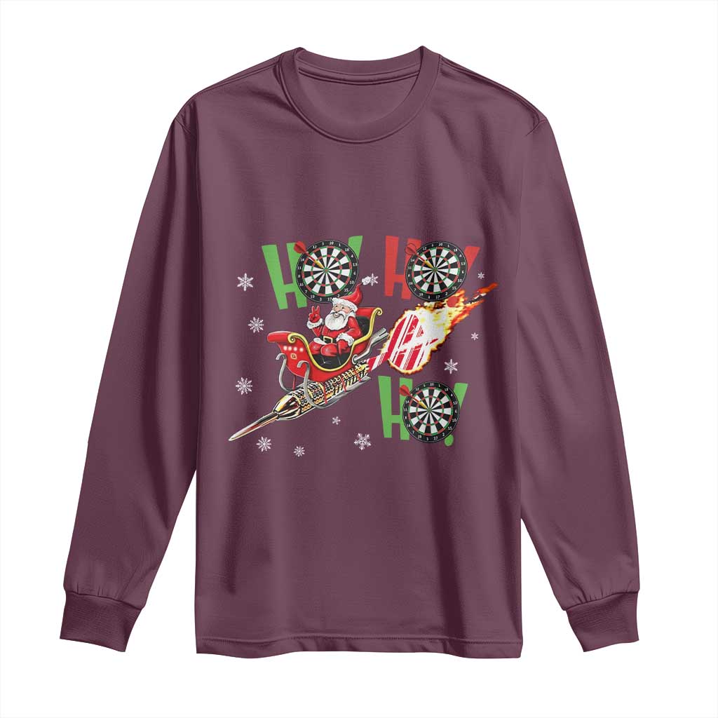 Christmas Dart Game Long Sleeve Shirt Funny Ho Ho Ho Dart Player Holiday Gift TS12 Maroon Print Your Wear
