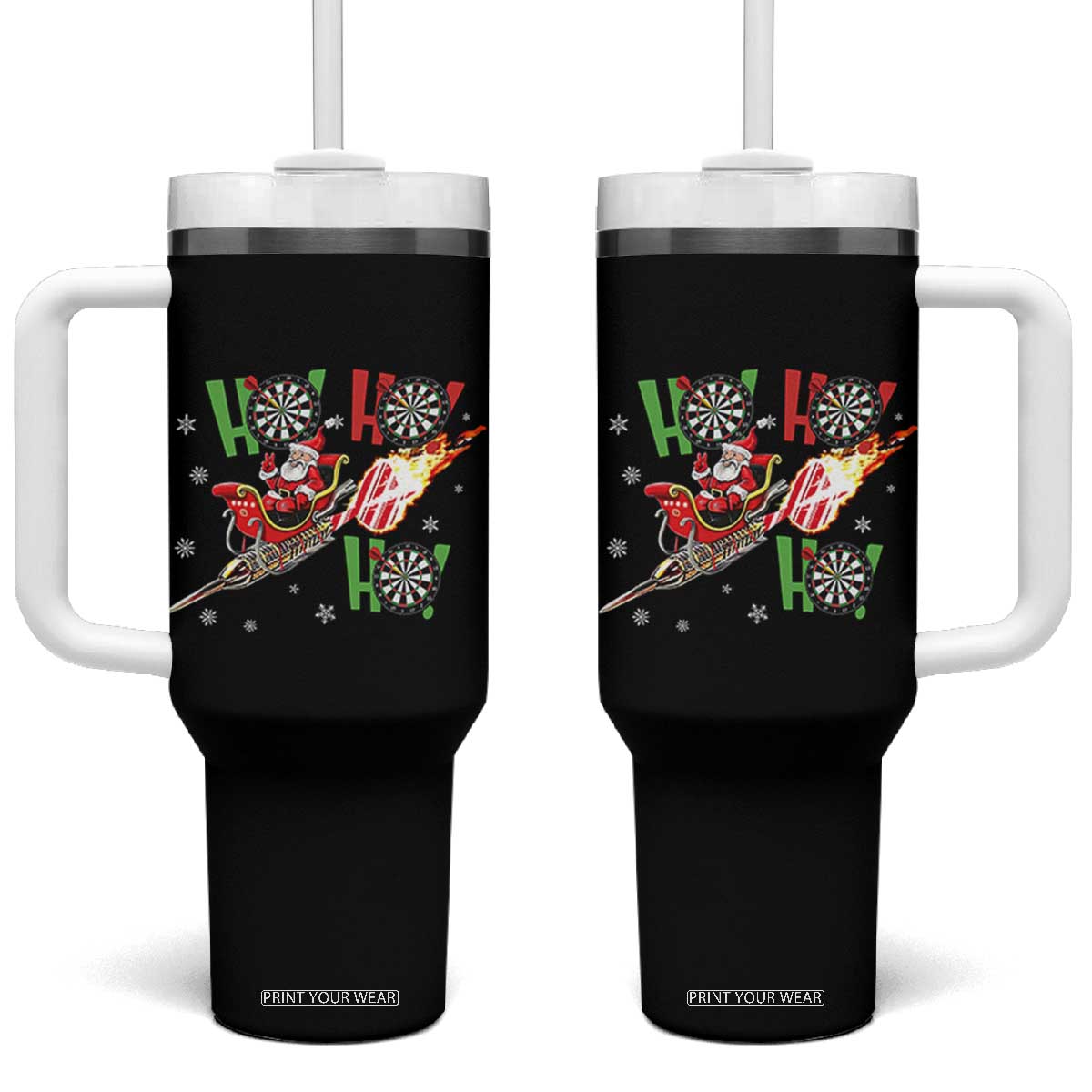 Christmas Dart Game Tumbler With Handle Funny Ho Ho Ho Dart Player Holiday Gift TS12 One Size: 40 oz Black Print Your Wear