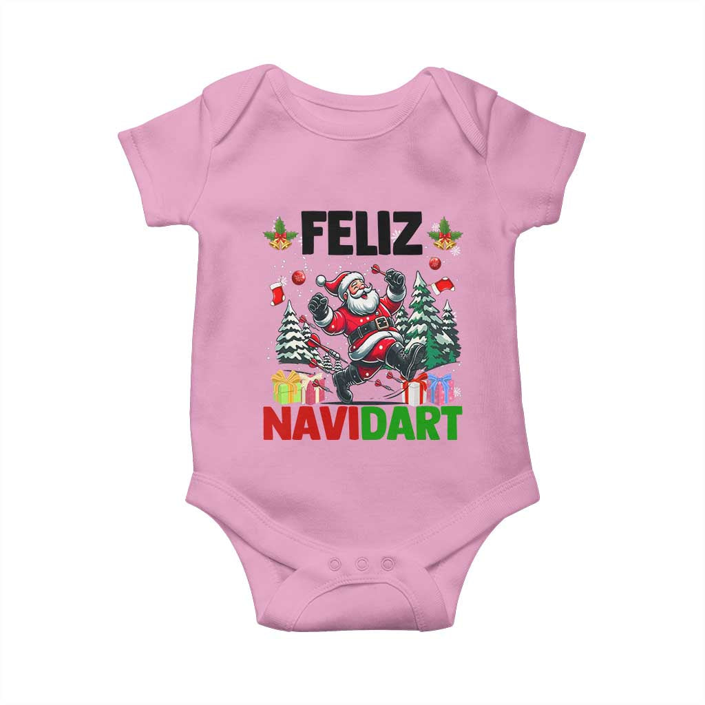 Dartist Feliz Navidart Baby Onesie Funny Santa Running From Darts Christmas Gift TS12 Light Pink Print Your Wear