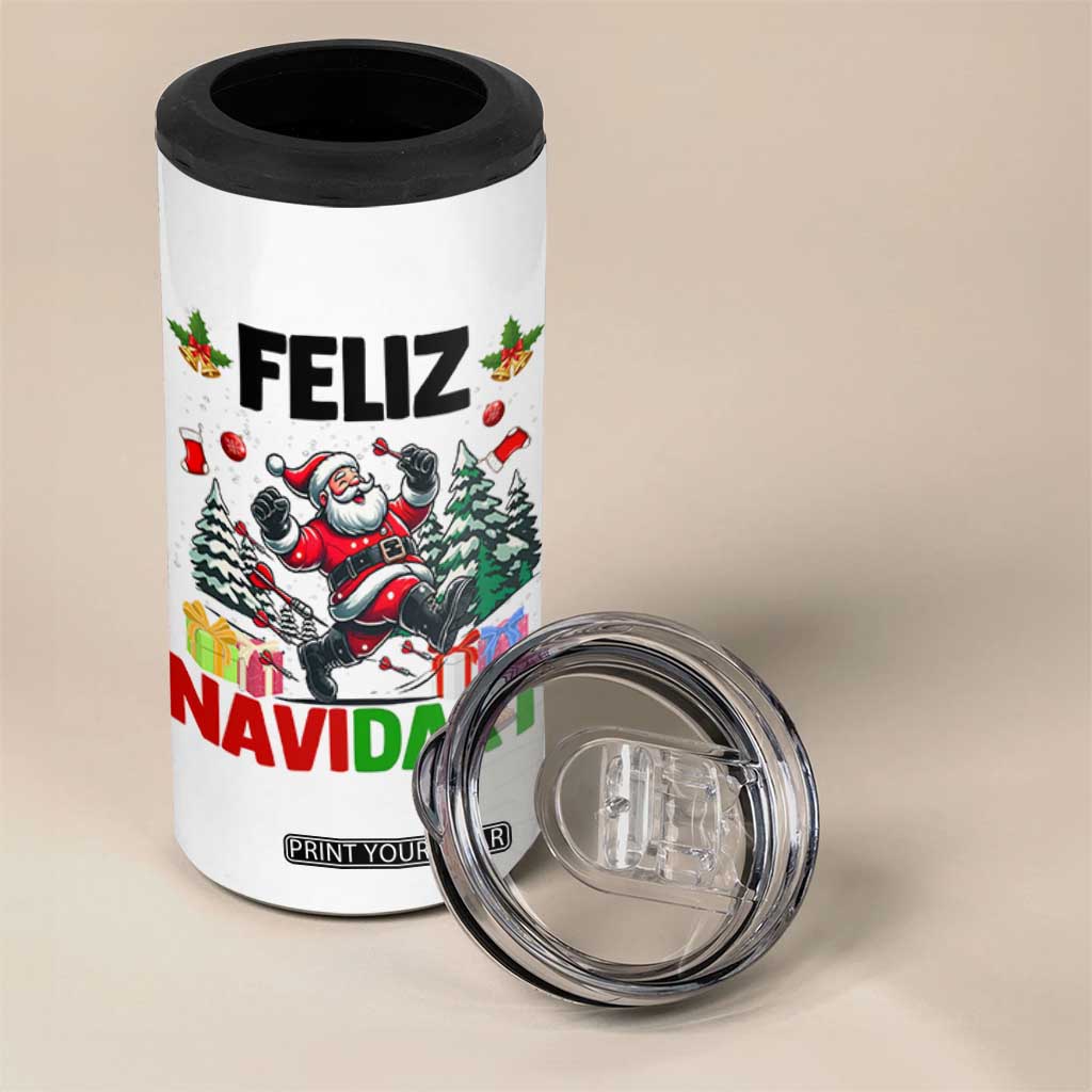 Dartist Feliz Navidart 4 in 1 Can Cooler Tumbler Funny Santa Running From Darts Christmas Gift TS12 Print Your Wear