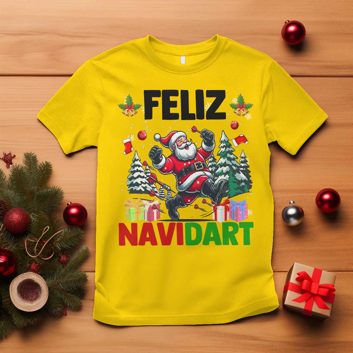 Dartist Feliz Navidart T Shirt Funny Santa Running From Darts Christmas Gift TS12 Daisy Print Your Wear