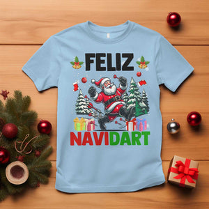 Dartist Feliz Navidart T Shirt Funny Santa Running From Darts Christmas Gift TS12 Light Blue Print Your Wear