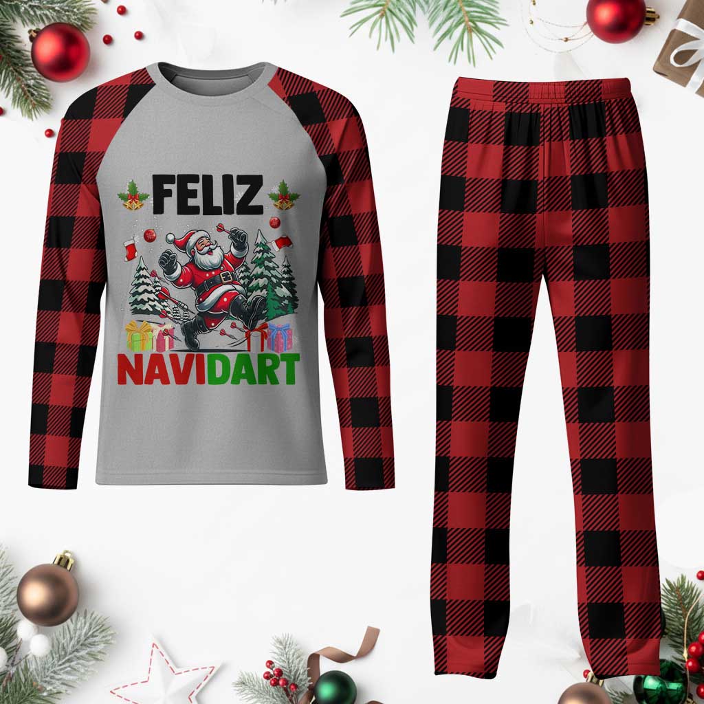 Dartist Feliz Navidart Plaid Pajama Set Funny Santa Running From Darts Christmas Gift TS12 Buffalo Plaid Print Your Wear