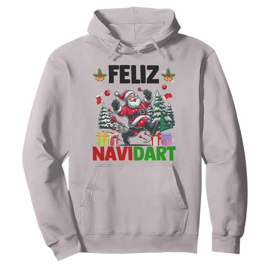Dartist Feliz Navidart Hoodie Funny Santa Running From Darts Christmas Gift TS12 Ice Gray Print Your Wear