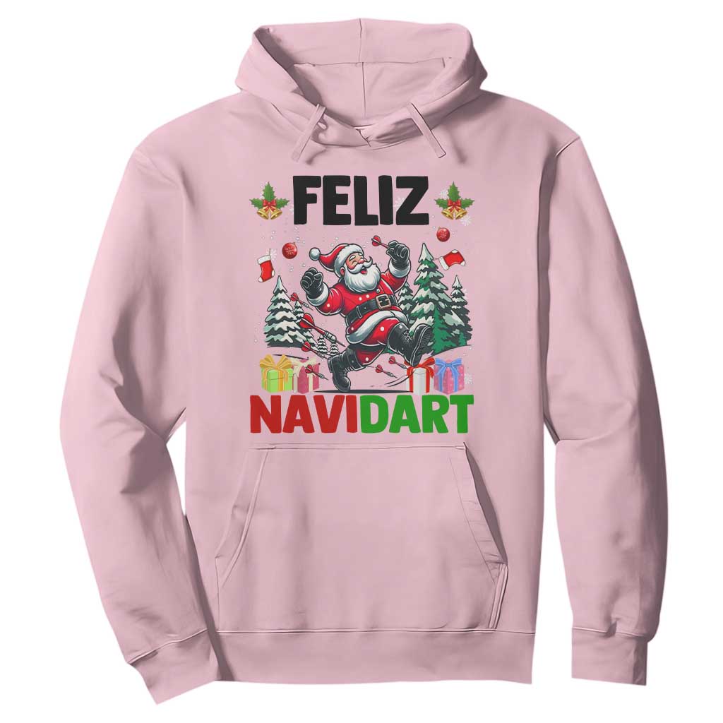 Dartist Feliz Navidart Hoodie Funny Santa Running From Darts Christmas Gift TS12 Light Pink Print Your Wear