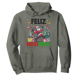 Dartist Feliz Navidart Hoodie Funny Santa Running From Darts Christmas Gift TS12 Military Green Print Your Wear