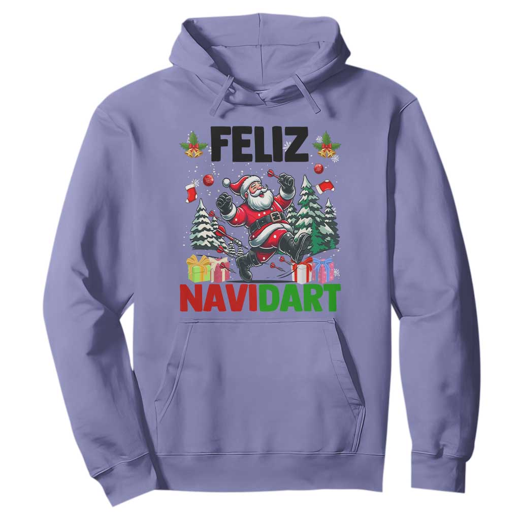 Dartist Feliz Navidart Hoodie Funny Santa Running From Darts Christmas Gift TS12 Violet Print Your Wear