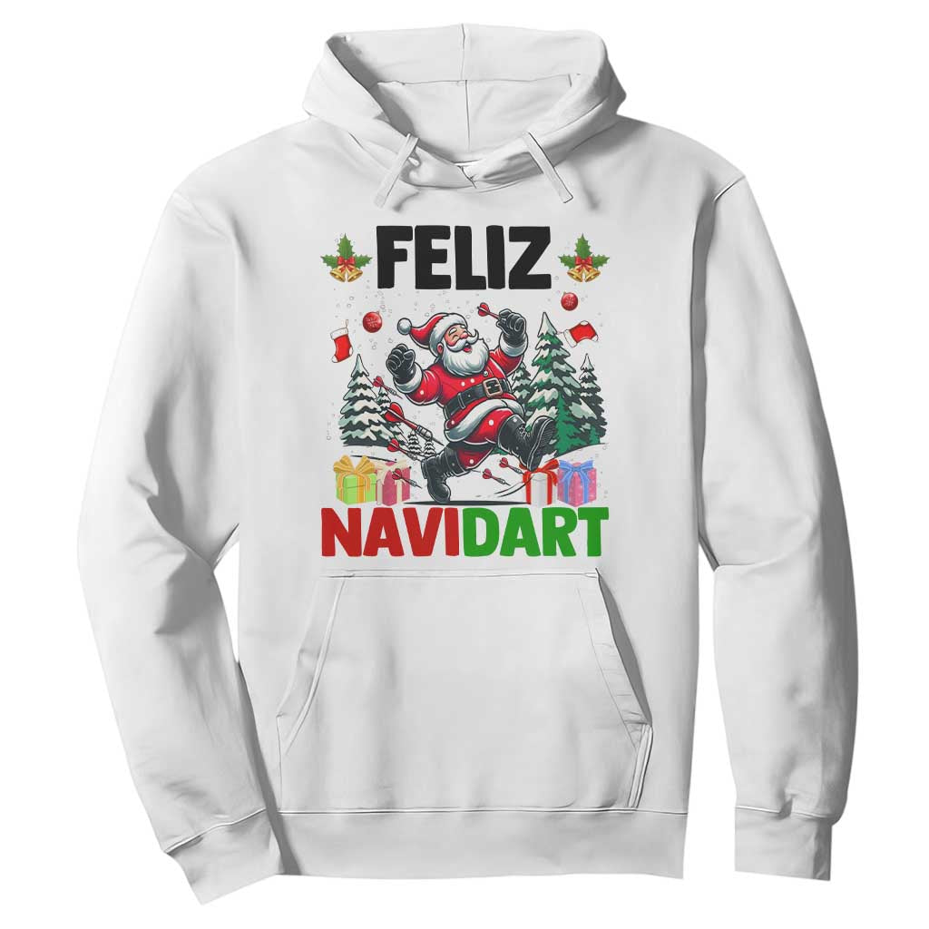 Dartist Feliz Navidart Hoodie Funny Santa Running From Darts Christmas Gift TS12 White Print Your Wear