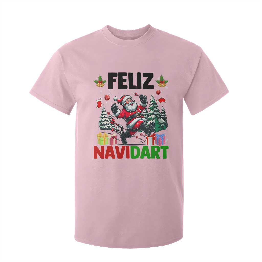Dartist Feliz Navidart T Shirt For Kid Funny Santa Running From Darts Christmas Gift TS12 Light Pink Print Your Wear