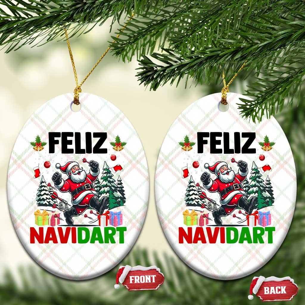 Dartist Feliz Navidart Ceramic Ornament Funny Santa Running From Darts Christmas Gift TS12 Print Your Wear