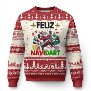 Dartist Feliz Navidart Ugly Christmas Sweater Funny Santa Running From Darts Xmas Gift TS12 Beige Red Print Your Wear