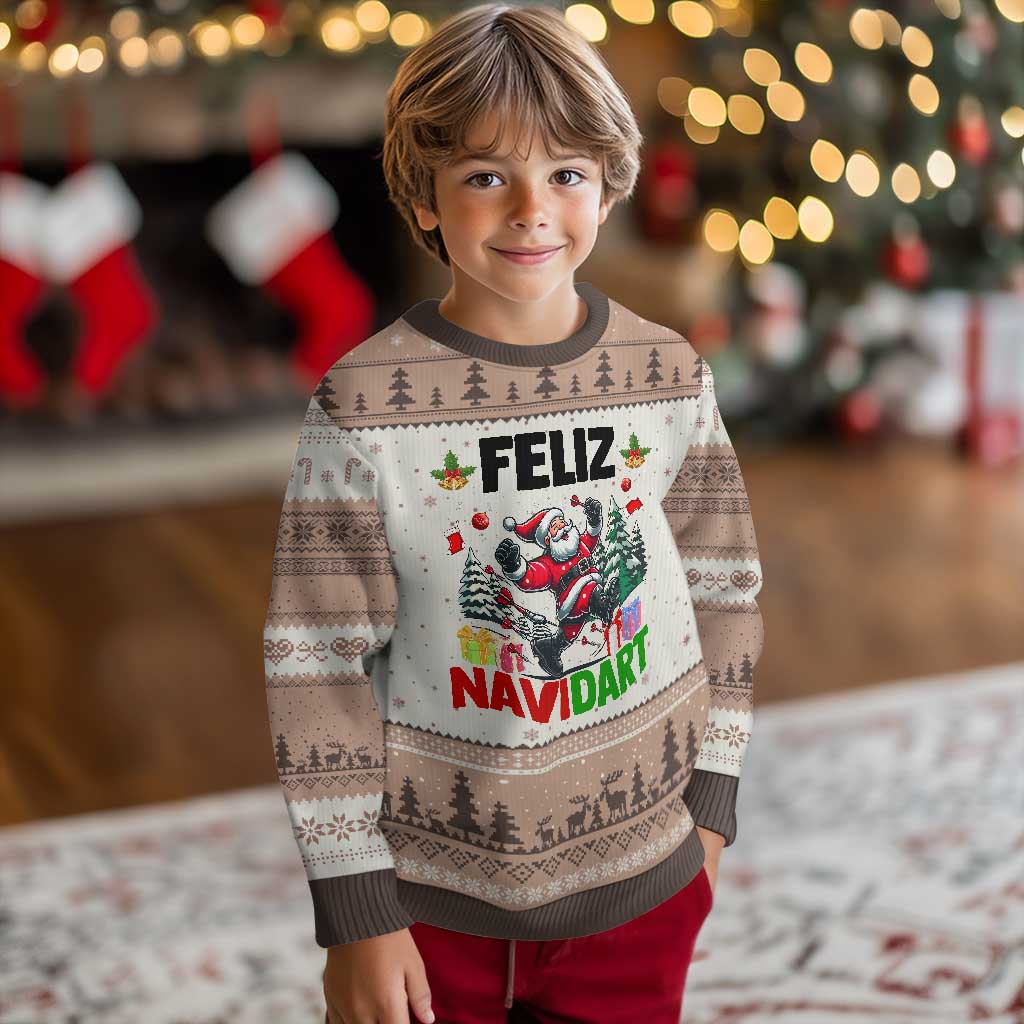 Dartist Feliz Navidart Ugly Christmas Sweater Funny Santa Running From Darts Xmas Gift TS12 Mocha Mousse Print Your Wear