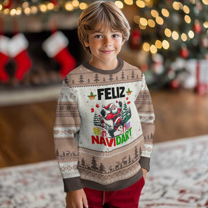 Dartist Feliz Navidart Ugly Christmas Sweater Funny Santa Running From Darts Xmas Gift TS12 Mocha Mousse Print Your Wear