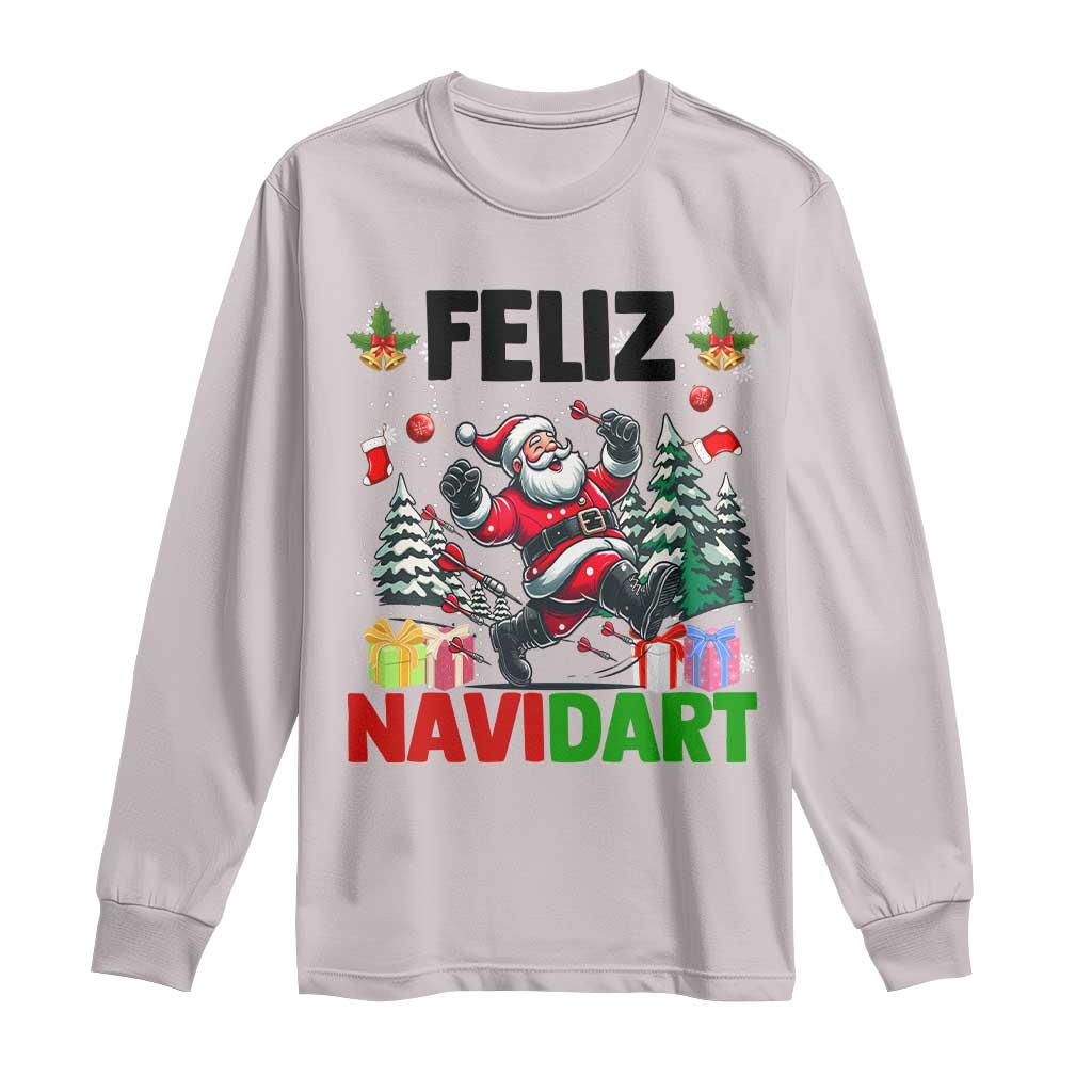 Dartist Feliz Navidart Long Sleeve Shirt Funny Santa Running From Darts Christmas Gift TS12 Ice Gray Print Your Wear
