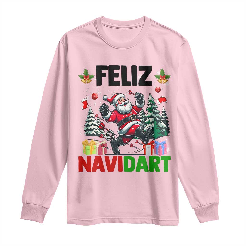 Dartist Feliz Navidart Long Sleeve Shirt Funny Santa Running From Darts Christmas Gift TS12 Light Pink Print Your Wear
