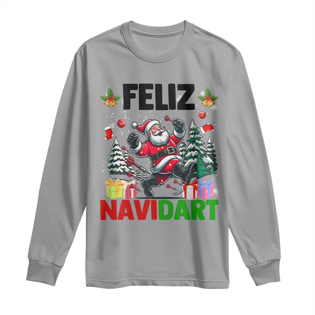 Dartist Feliz Navidart Long Sleeve Shirt Funny Santa Running From Darts Christmas Gift TS12 Sport Gray Print Your Wear