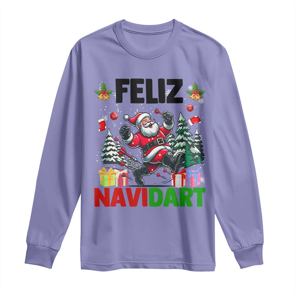 Dartist Feliz Navidart Long Sleeve Shirt Funny Santa Running From Darts Christmas Gift TS12 Violet Print Your Wear