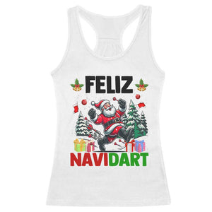 Dartist Feliz Navidart Racerback Tank Top Funny Santa Running From Darts Christmas Gift TS12 White Print Your Wear