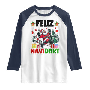 Dartist Feliz Navidart Raglan Shirt Funny Santa Running From Darts Christmas Gift TS12 White Navy Print Your Wear