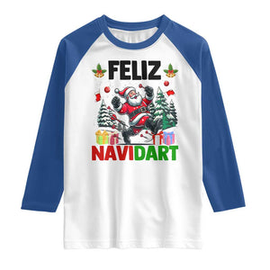 Dartist Feliz Navidart Raglan Shirt Funny Santa Running From Darts Christmas Gift TS12 White Royal Print Your Wear
