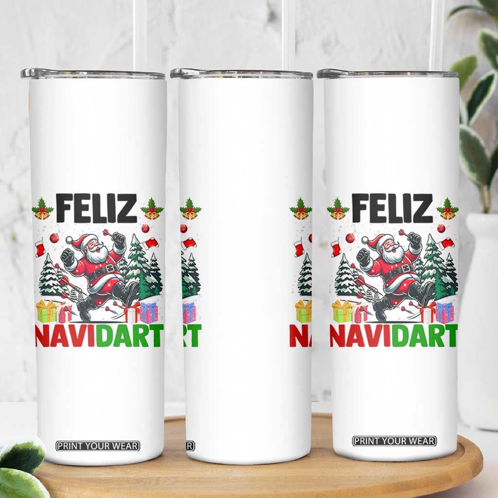 Dartist Feliz Navidart Skinny Tumbler Funny Santa Running From Darts Christmas Gift TS12 Print Your Wear