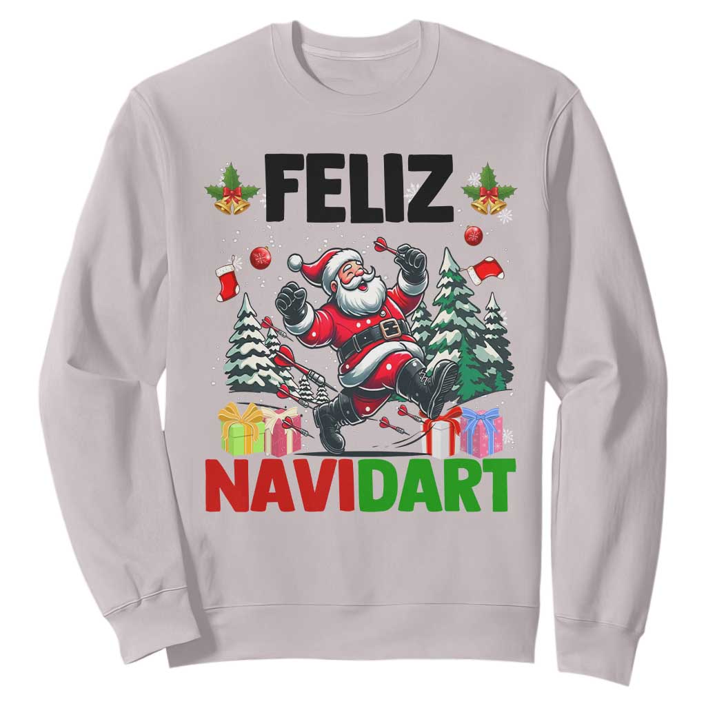 Dartist Feliz Navidart Sweatshirt Funny Santa Running From Darts Christmas Gift TS12 Ice Gray Print Your Wear